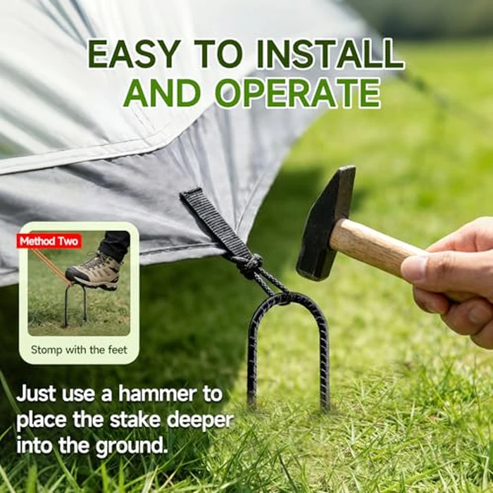 20 Pack Tent Stakes Heavy Duty, 8 ’’ Metal Stakes Ground Anchors High Wind, U Hook Galvanized Steel Garden Ground Stakes for Camping Patio, Garden, Canopies, Outdoor (20, Black) by YIYAO - Image 6