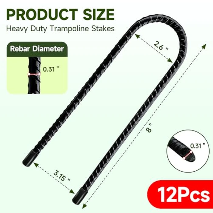 20 Pack Tent Stakes Heavy Duty, 8 ’’ Metal Stakes Ground Anchors High Wind, U Hook Galvanized Steel Garden Ground Stakes for Camping Patio, Garden, Canopies, Outdoor (20, Black) by YIYAO - Image 7