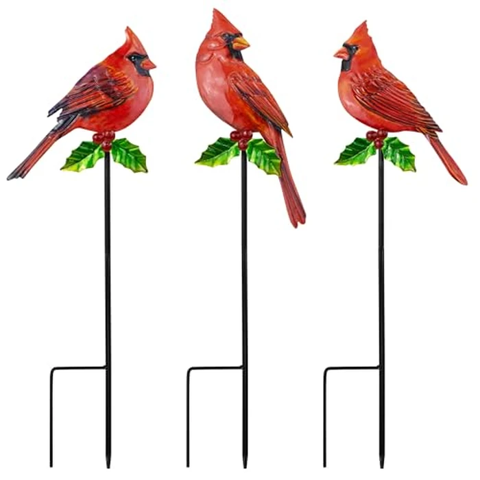 YNGFIL 3 Pack Red Birds Metal Decorative Garden Stakes - 20 Inch Shaker Patio Decor Art and Rust Resistant Metal Garden Decor for Indoor and Outdoor Decor - Perfect for Patio and Lawn Ornaments by YNGFIL - Used - Like New condition - US$23.67