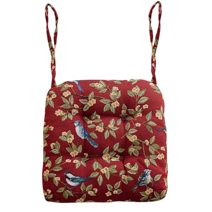 vctops Farmhouse Bird Print Chair Cushions with Ties U-Shaped Soft Comfortable Chair Pads Non Slip Seat Cushions for Indoor Dining Room and Kitchen Chairs (Red,16"x16") by vctops - Image 1