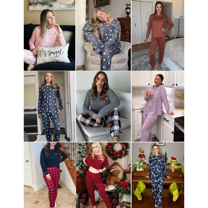 Ekouaer Pajamas Set for Women Soft Comfy Pjs Sets Long Sleeve Sleepwear Loungewear S-XXL Navy Plaid by Ekouaer - Image 5