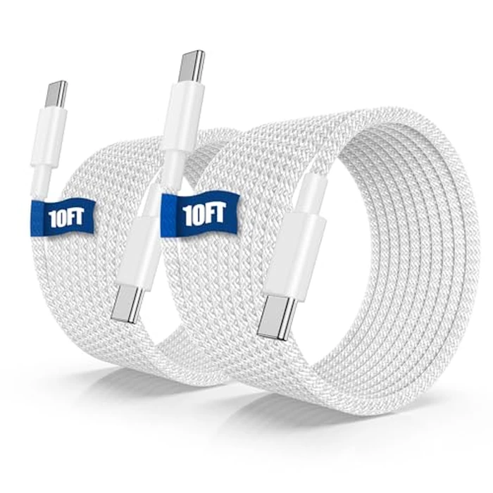 QGRHO USB C to C Fast Charger Cable 10ft, 60W Long Fast Charge Type C to C Charging Cord Wire for Apple iPhone 17 Pro Max/17 Air/16 Pro Max/15 Plus,iPad Pro 12.9/11 inch/Mini/Air,MacBook,Samsung-White by QGRHO - Used - Very Good condition - US$8.01