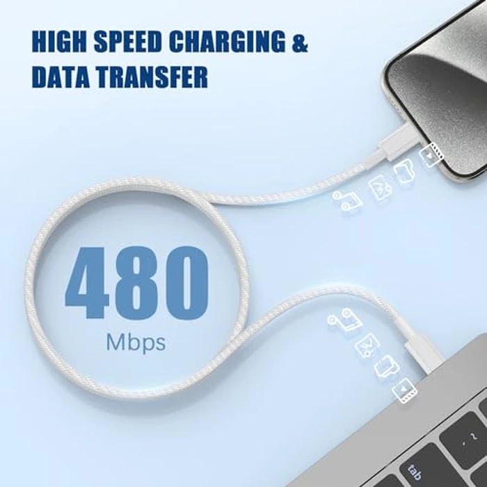 QGRHO USB C to C Fast Charger Cable 10ft, 60W Long Fast Charge Type C to C Charging Cord Wire for Apple iPhone 17 Pro Max/17 Air/16 Pro Max/15 Plus,iPad Pro 12.9/11 inch/Mini/Air,MacBook,Samsung-White by QGRHO - Image 4