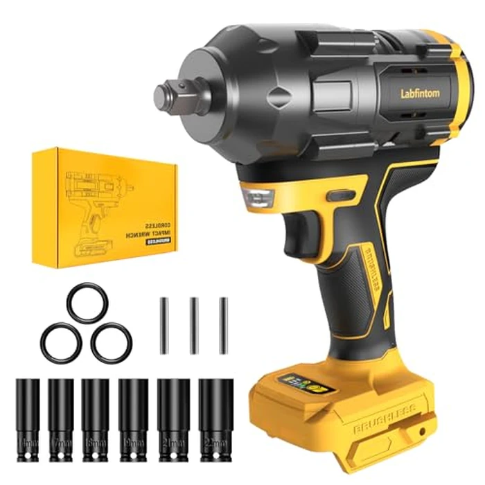 Cordless Impact Wrench for De-Walt 20V Battery, 1/2" High Torque Impact Gun, 900Ft-lbs(1200N.m) Brushless Power Impact Driver with 4-Mode Speed, LED Work Light (Battery NOT Included) by Labfintom - Used - Like New condition