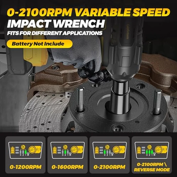 Cordless Impact Wrench for De-Walt 20V Battery, 1/2" High Torque Impact Gun, 900Ft-lbs(1200N.m) Brushless Power Impact Driver with 4-Mode Speed, LED Work Light (Battery NOT Included) by Labfintom - Image 6