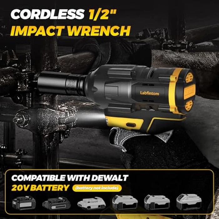 Cordless Impact Wrench for De-Walt 20V Battery, 1/2" High Torque Impact Gun, 900Ft-lbs(1200N.m) Brushless Power Impact Driver with 4-Mode Speed, LED Work Light (Battery NOT Included) by Labfintom - Image 7