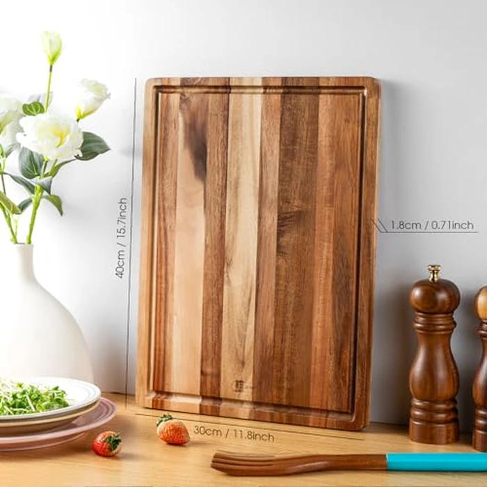 Wood Cutting Board,James.F Thick Acacia Wooden Cutting Board with Juice Groove, Reversible Charcuterie Serving Board for Kitchen, Large Chopping Board for Meat Bread Cheese(15.7” x 11.8“ x 0.7”) by JF JAMES.F - Image 6