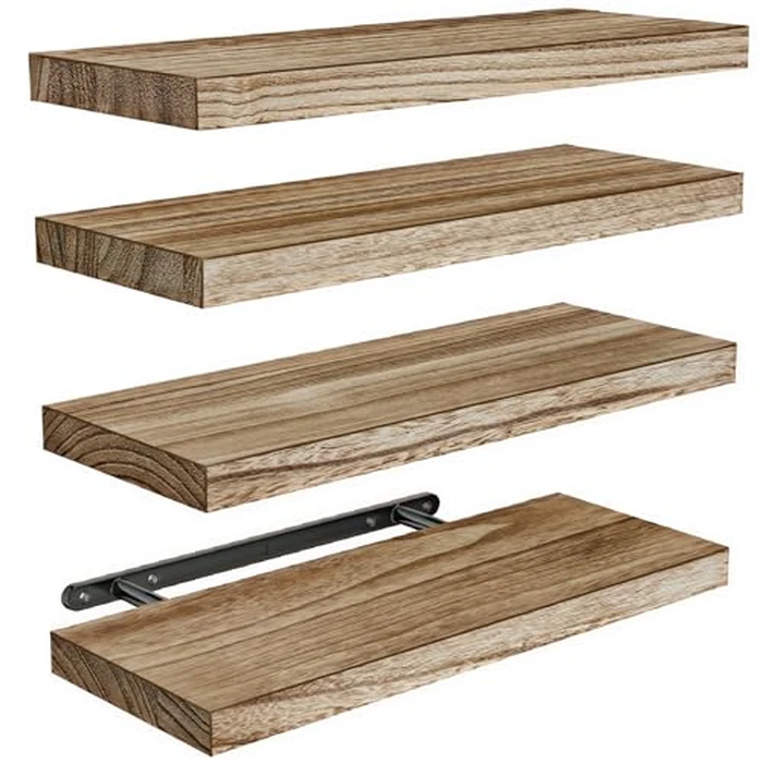 AMADA HOMEFURNISHING Floating Shelves, Paulownia Wood Wall Shelves for Bathroom/Living Room/Bedroom/Kitchen/Home Office, Natural Wood Wall Shelf for Home Storage & Organization, Set of 4, AMFS40 by AMADA HOMEFURNISHING - Used - Acceptable condition