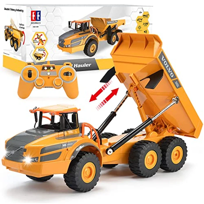 DOUBLE E Volvo RC Dump Truck Toy for Kids, Articulated Hauler, Remote Control Construction Toys Vehicles with Lights, Birthday Gifts Ideas for Boys Age 6 7 8 9 10 Year Old and up by DOUBLE E - Image 1