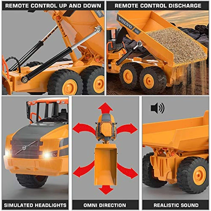 DOUBLE E Volvo RC Dump Truck Toy for Kids, Articulated Hauler, Remote Control Construction Toys Vehicles with Lights, Birthday Gifts Ideas for Boys Age 6 7 8 9 10 Year Old and up by DOUBLE E - Image 4