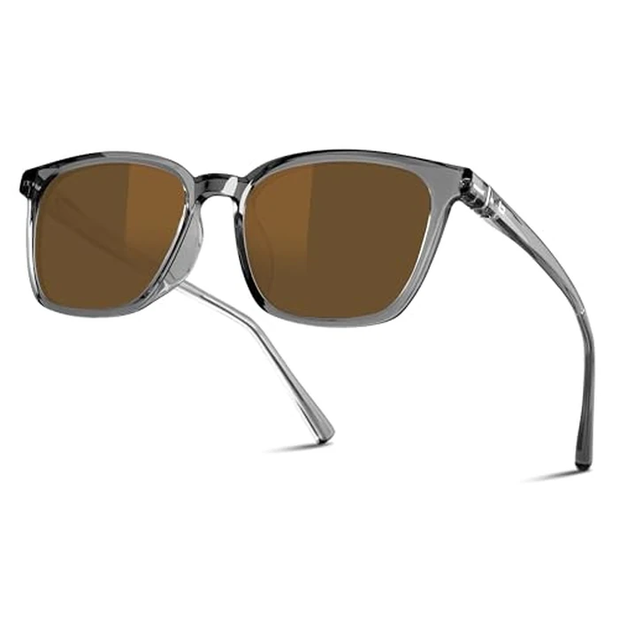 B.N.U.S Scratch-Resistant Polarized Sunglasses with Corning Glass Lenses for Superior Clarity and UV Protection (Crystal Grey Frame/Brown Lens, Polarized) by B.N.U.S - Image 1