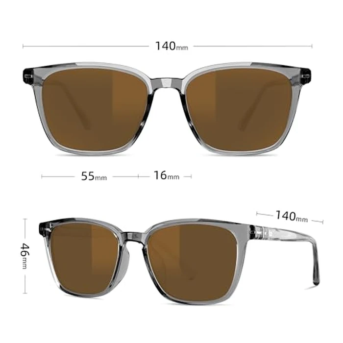 B.N.U.S Scratch-Resistant Polarized Sunglasses with Corning Glass Lenses for Superior Clarity and UV Protection (Crystal Grey Frame/Brown Lens, Polarized) by B.N.U.S - Image 5