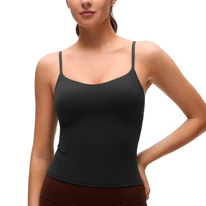 CRZ YOGA Softness Mold Butterluxe Camisole Tank Top for Women - Crop Adjustable U Back Workout Shirt with Built in Shelf Bra Black Medium by CRZ YOGA - Used - Like New condition - US$28.83
