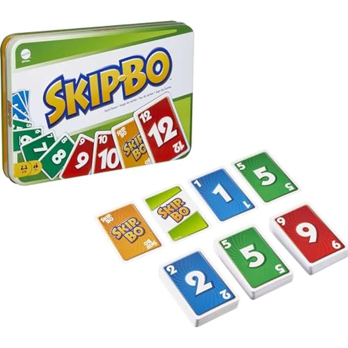 Mattel Games Skip Bo Card Game in Decorative Tin with 162 Cards, Sequencing Family Game for 2 to 6 Players, Kids Gift for Ages 7 Years & Older (Amazon Exclusive) by Mattel Games - Used - Acceptable condition - US$12.80