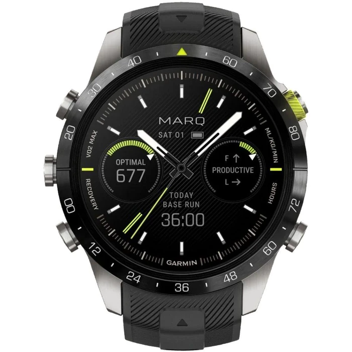 Garmin MARQ Athlete (Gen 2) GPS Golf Smartwatch - 32GB - 30.4mm - Titanium Titanium Case with Black Silicone Silicone Strap by Garmin - Refurbished - Excellent condition