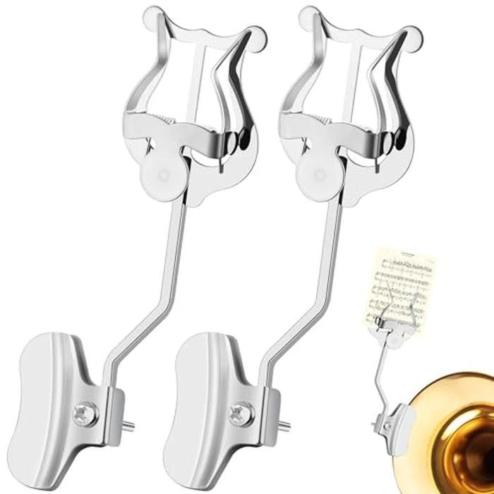 Trombone Lyre,2Pack Silver Trombone Lyre Holder for Marching Band,6.89Inch Trombone Sheet Music Clip and Flip Folder,General Musical Instruments Accessories by KITANIS - Image 1