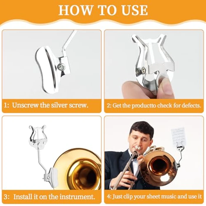 Trombone Lyre,2Pack Silver Trombone Lyre Holder for Marching Band,6.89Inch Trombone Sheet Music Clip and Flip Folder,General Musical Instruments Accessories by KITANIS - Image 4