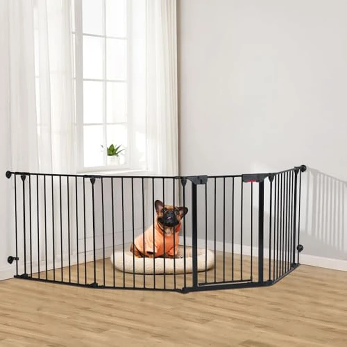 AGESISI Freestanding Dog Gates with Door Walk Through, Extra Wide Doggy Door 100" W x 29" H Pet Gate Safty 4 Panels Dog Fence for Stairs, Doorways by AGESISI - Image 7