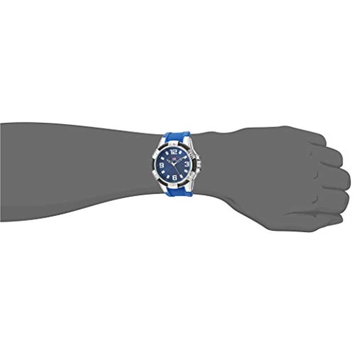 U.S. Polo Assn. Men’s Sport Watch with Blue Textured Strap Large 52mm Case Silver-Tone Bezel and Carbon-Pattern Dial with Bold Numbers and Durable Rubber Band Fits Wrists 5.5"-8" by Accutime - Used - Like New condition