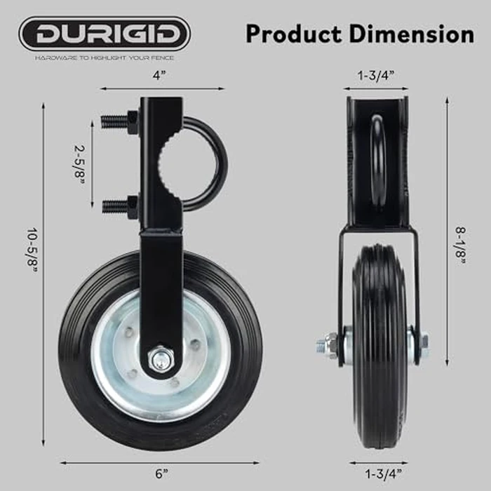 DURIGID 6 Inch Wheel for Gate, Gate Wheels for Metal Tube Gate, Heavy Duty Farm Gate Wheel, Gate Wheels Fit Tube Size from 1-5/8" to 2" O.D, Prevent Gate from Dragging, Black 2 Pack by DURIGID - Image 3