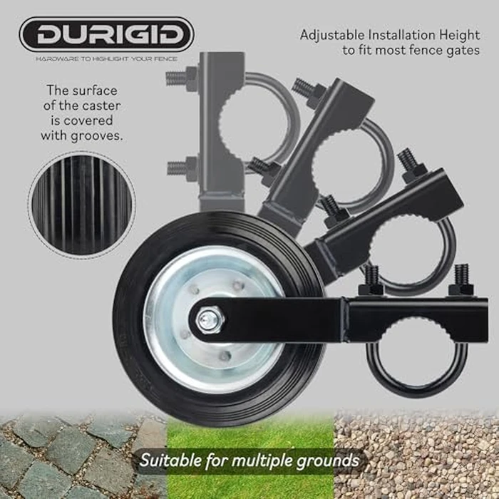 DURIGID 6 Inch Wheel for Gate, Gate Wheels for Metal Tube Gate, Heavy Duty Farm Gate Wheel, Gate Wheels Fit Tube Size from 1-5/8" to 2" O.D, Prevent Gate from Dragging, Black 2 Pack by DURIGID - Image 5