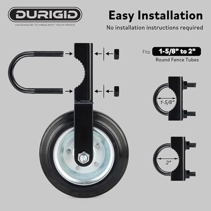 DURIGID 6 Inch Wheel for Gate, Gate Wheels for Metal Tube Gate, Heavy Duty Farm Gate Wheel, Gate Wheels Fit Tube Size from 1-5/8" to 2" O.D, Prevent Gate from Dragging, Black 2 Pack by DURIGID - Image 6
