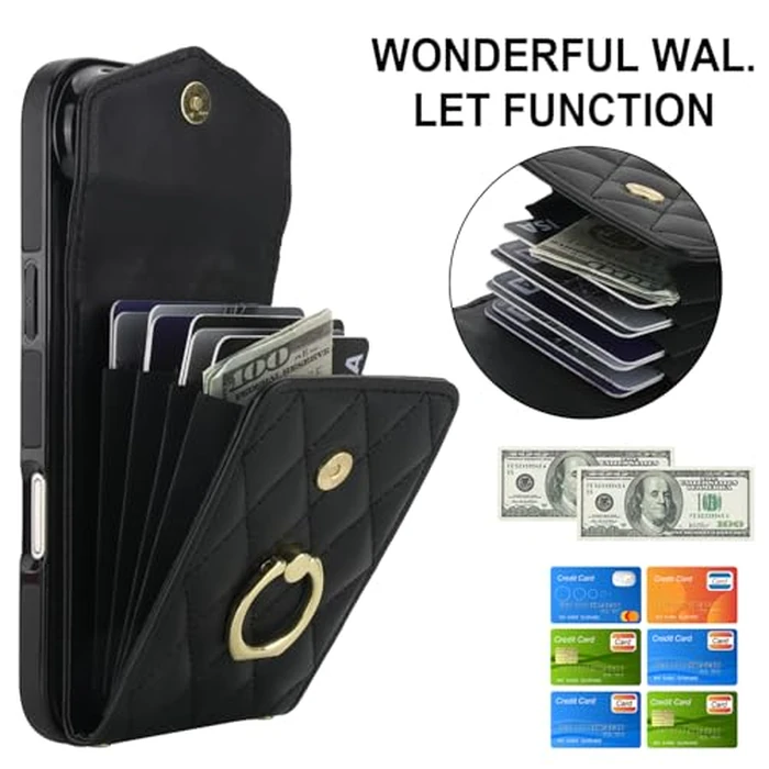 Asuwish Phone Case for iPhone 17 Air 6.5 inch Wallet Cell Cover with Tempered Glass Screen Protector Crossbody Wrist Strap Ring RFID Blocking Card Holder Slot i Phone17 i17 17Air Women Men Girls Black by Asuwish - Image 4