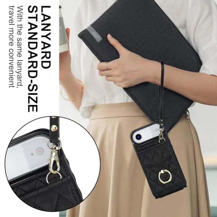 Asuwish Phone Case for iPhone 17 Air 6.5 inch Wallet Cell Cover with Tempered Glass Screen Protector Crossbody Wrist Strap Ring RFID Blocking Card Holder Slot i Phone17 i17 17Air Women Men Girls Black by Asuwish - Image 5