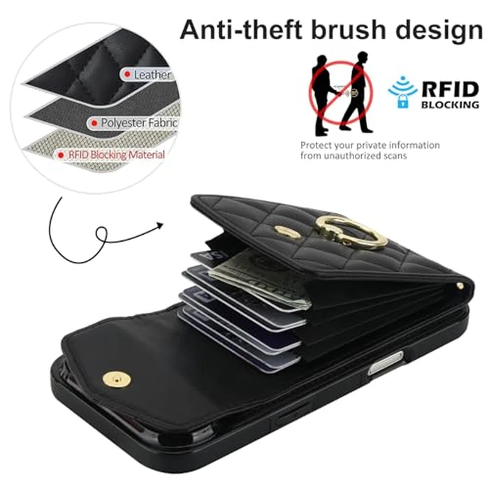 Asuwish Phone Case for iPhone 17 Air 6.5 inch Wallet Cell Cover with Tempered Glass Screen Protector Crossbody Wrist Strap Ring RFID Blocking Card Holder Slot i Phone17 i17 17Air Women Men Girls Black by Asuwish - Image 7