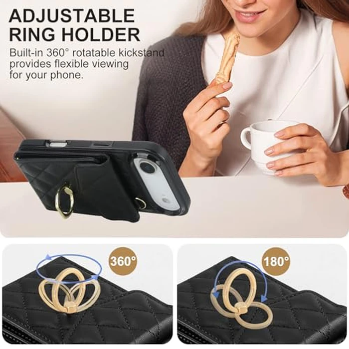 Asuwish Phone Case for iPhone 17 Air 6.5 inch Wallet Cell Cover with Tempered Glass Screen Protector Crossbody Wrist Strap Ring RFID Blocking Card Holder Slot i Phone17 i17 17Air Women Men Girls Black by Asuwish - Image 8