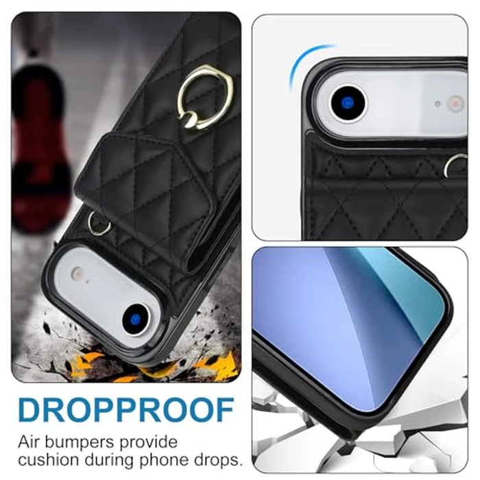 Asuwish Phone Case for iPhone 17 Air 6.5 inch Wallet Cell Cover with Tempered Glass Screen Protector Crossbody Wrist Strap Ring RFID Blocking Card Holder Slot i Phone17 i17 17Air Women Men Girls Black by Asuwish - Image 9