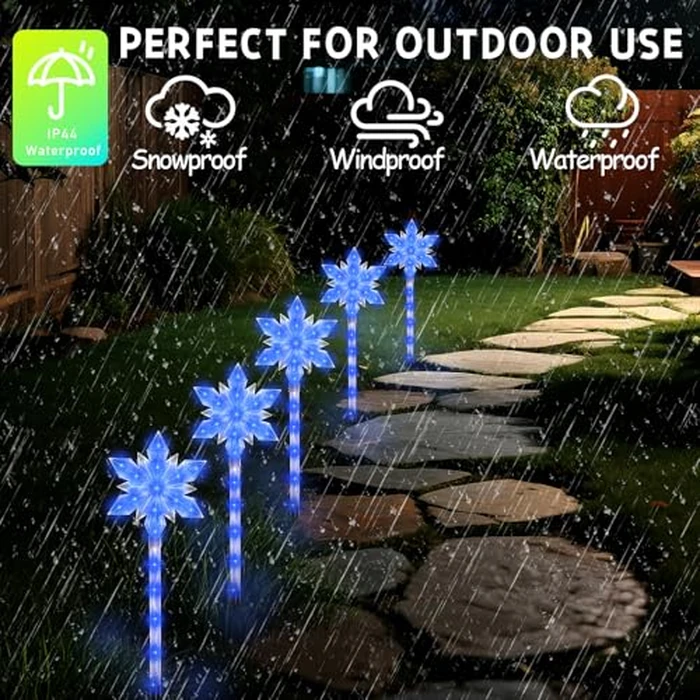 Snowflake Solar Christmas Pathway Lights, Set of 10 LED Outdoor Stake Lights, Waterproof Christmas Decorations for Garden, Yard, Lawn, Walkway, Patio Decor (10pcs Blue) by VOGVOG - Image 4