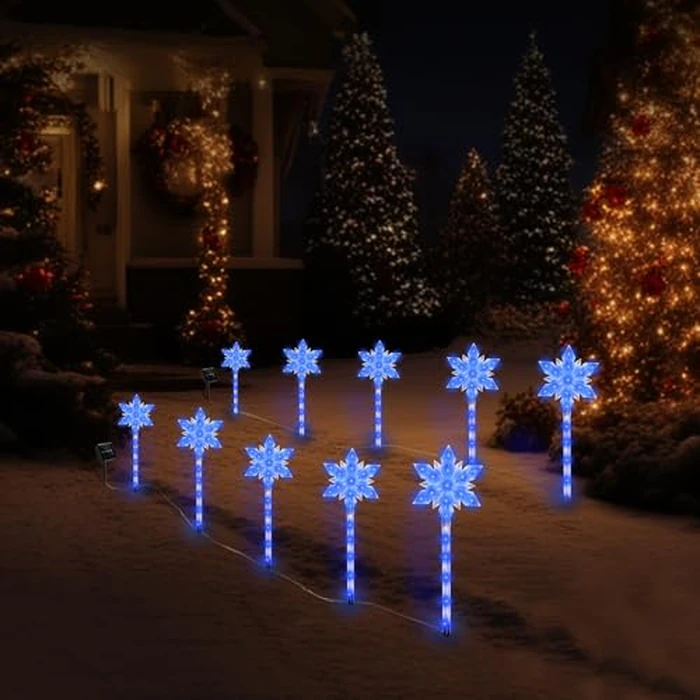 Snowflake Solar Christmas Pathway Lights, Set of 10 LED Outdoor Stake Lights, Waterproof Christmas Decorations for Garden, Yard, Lawn, Walkway, Patio Decor (10pcs Blue) by VOGVOG - Image 5
