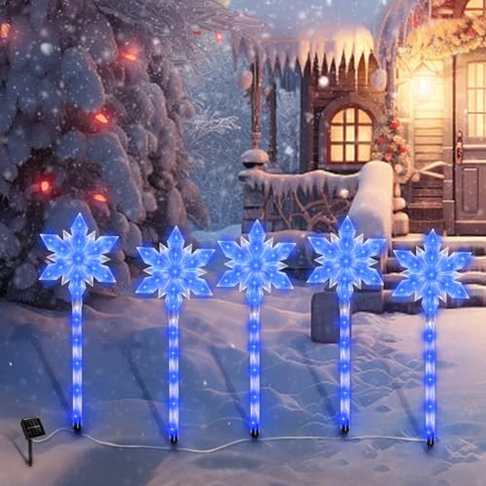 Snowflake Solar Christmas Pathway Lights, Set of 10 LED Outdoor Stake Lights, Waterproof Christmas Decorations for Garden, Yard, Lawn, Walkway, Patio Decor (10pcs Blue) by VOGVOG - Image 6