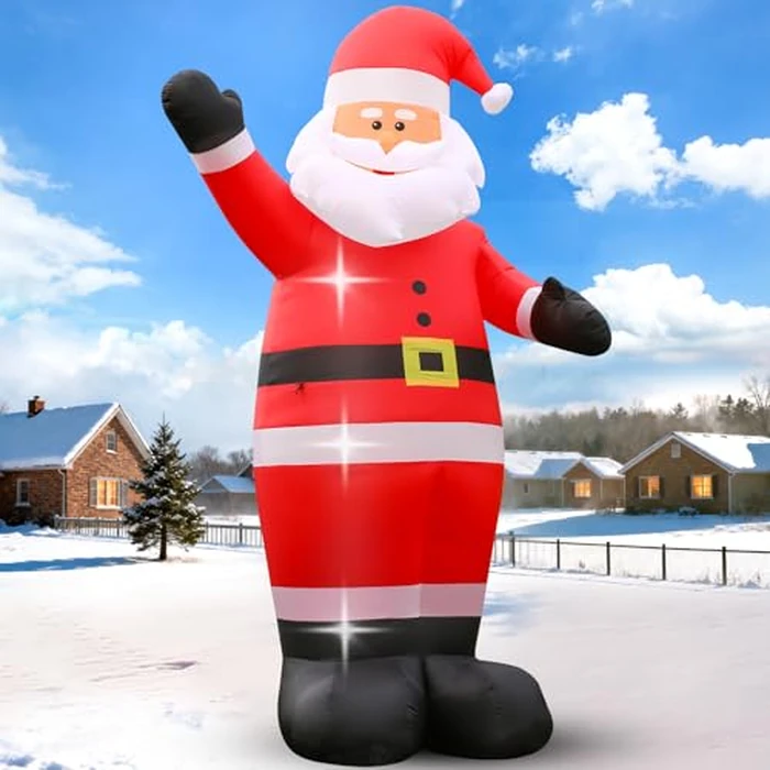 FunFanso 12 FT Giant Christmas Inflatable Santa Claus Outdoor Decoration, Cute Santa Tilting His Head and Waving Hand, Outside Waterproof Xmas Decor for Lawn Yard Patio Garden Holiday Party Porch Home by FunFanso - Image 1