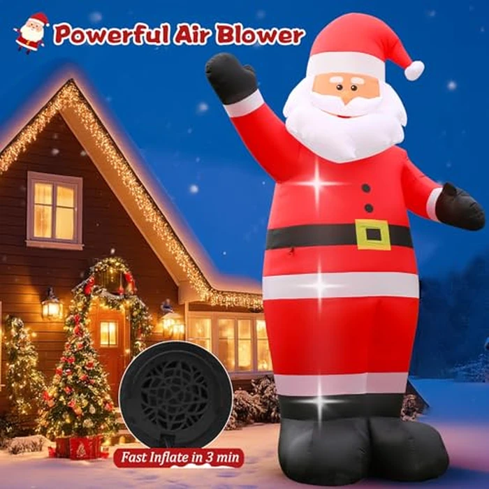 FunFanso 12 FT Giant Christmas Inflatable Santa Claus Outdoor Decoration, Cute Santa Tilting His Head and Waving Hand, Outside Waterproof Xmas Decor for Lawn Yard Patio Garden Holiday Party Porch Home by FunFanso - Image 3