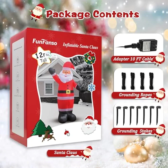 FunFanso 12 FT Giant Christmas Inflatable Santa Claus Outdoor Decoration, Cute Santa Tilting His Head and Waving Hand, Outside Waterproof Xmas Decor for Lawn Yard Patio Garden Holiday Party Porch Home by FunFanso - Image 6
