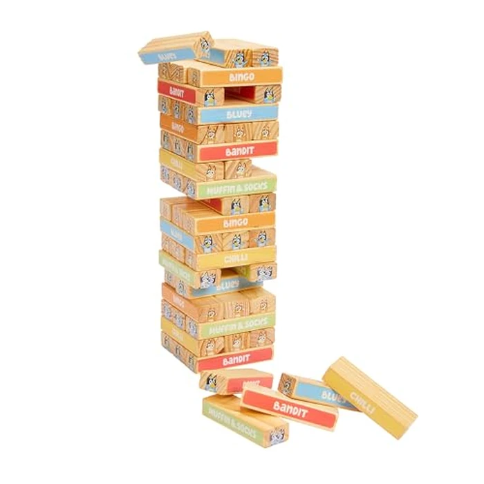 Bluey 8th Wonder Stackable Tumbling Tower Game, Robust Wooden Stacking Game with 54 Illustrated Colored Blocks, Fun Balancing Toy for Kids Ages 3+ by Bluey - Used - Very Good condition - US$10.26