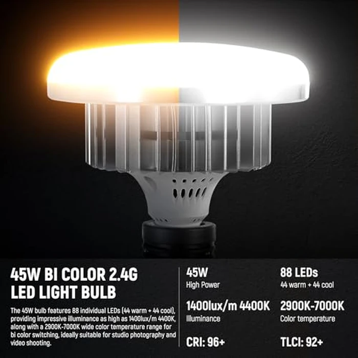 NEEWER 2Pcs 24"x24" 900W Equivalent Softbox Lighting Kit with Tripod Stands, 45W Bi Color 2.4G LED Bulbs, Remote, 10 Channels 2900K-7000K 1400lx/m CRI95, Photography Continuous Lighting Kit, NK103 by NEEWER - Image 4