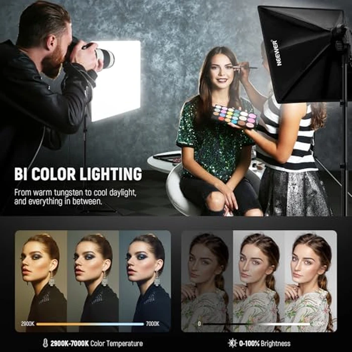 NEEWER 2Pcs 24"x24" 900W Equivalent Softbox Lighting Kit with Tripod Stands, 45W Bi Color 2.4G LED Bulbs, Remote, 10 Channels 2900K-7000K 1400lx/m CRI95, Photography Continuous Lighting Kit, NK103 by NEEWER - Image 5