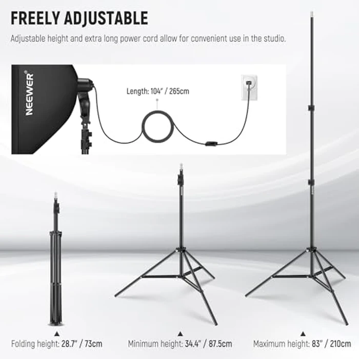 NEEWER 2Pcs 24"x24" 900W Equivalent Softbox Lighting Kit with Tripod Stands, 45W Bi Color 2.4G LED Bulbs, Remote, 10 Channels 2900K-7000K 1400lx/m CRI95, Photography Continuous Lighting Kit, NK103 by NEEWER - Image 8