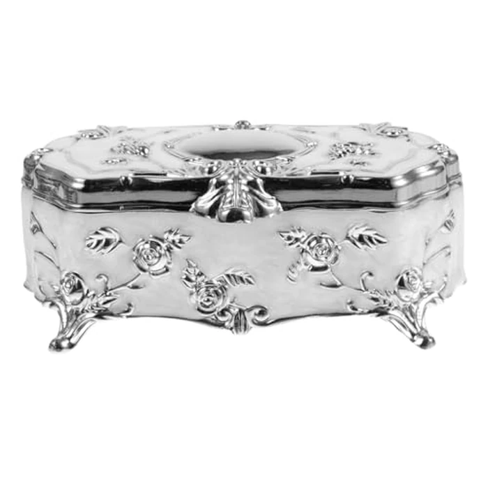 Zerodeko Vintage Embossed Jewelry Box Small Carved Trinket Organizer Case for Rings Earrings Necklaces 3.93X2.28X1.57In Decorative Storage for Home Gift by Zerodeko - Image 1