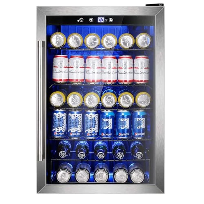 Electactic Wine Cooler 37 Bottle Freestanding Fridge with Stainless Steel Reversible Glass Door, 145 Can Beverage Refrigerator Quiet Compressor for Home Kitchen Bar, 4.5 Cu.ft Silver by Electactic - Used - Very Good condition - US$244.51