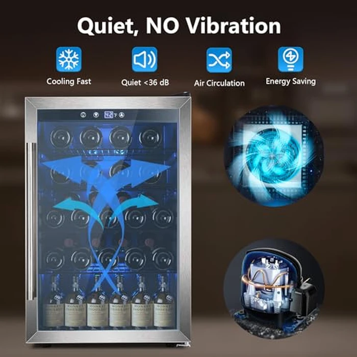 Electactic Wine Cooler 37 Bottle Freestanding Fridge with Stainless Steel Reversible Glass Door, 145 Can Beverage Refrigerator Quiet Compressor for Home Kitchen Bar, 4.5 Cu.ft Silver by Electactic - Image 2