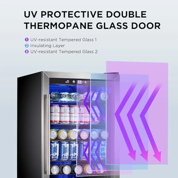 Electactic Wine Cooler 37 Bottle Freestanding Fridge with Stainless Steel Reversible Glass Door, 145 Can Beverage Refrigerator Quiet Compressor for Home Kitchen Bar, 4.5 Cu.ft Silver by Electactic - Image 4