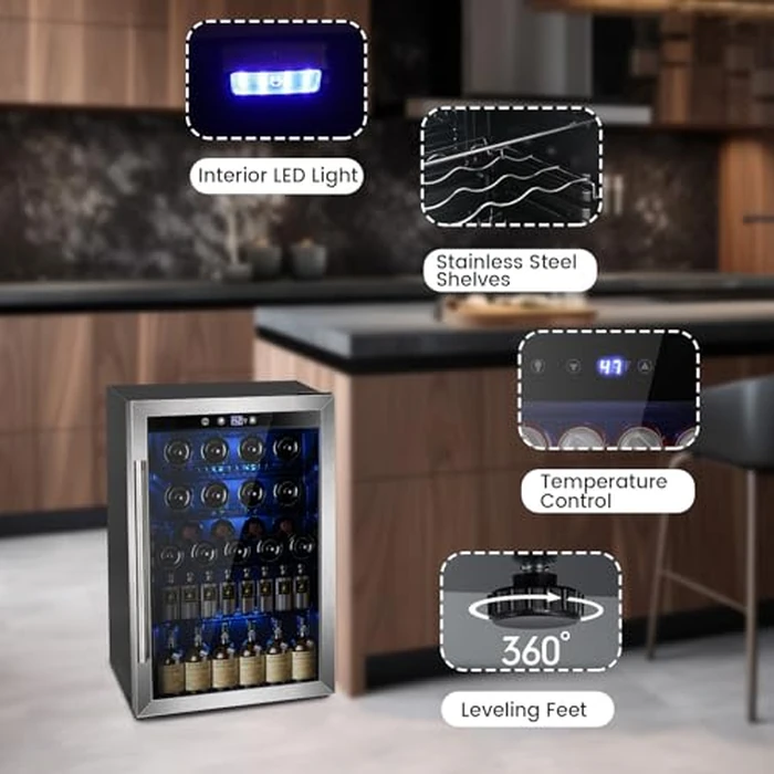 Electactic Wine Cooler 37 Bottle Freestanding Fridge with Stainless Steel Reversible Glass Door, 145 Can Beverage Refrigerator Quiet Compressor for Home Kitchen Bar, 4.5 Cu.ft Silver by Electactic - Image 6