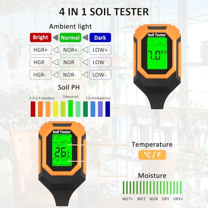 4-in-1 Soil Moisture Meter Digital PH Meter/Soil Moisture/Plant Temperature/Sunlight Intensity, Backlight LCD Display, Soil Test Meter for Garden, Lawn, Plant Care, Farm and Indoor Outdoor Plants by IRTOV - Image 4