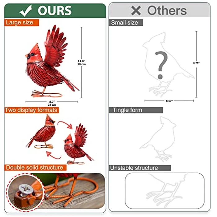 Nacome Cardinal Garden Decor Metal Yard: Art Outdoor Sculptures & Statues Large Red Bird Ornaments for Patio Balcony Front Backyard - Valentines Day Gifts for Her Wife Women Mom Grandma Birthday by Nacome - Image 3