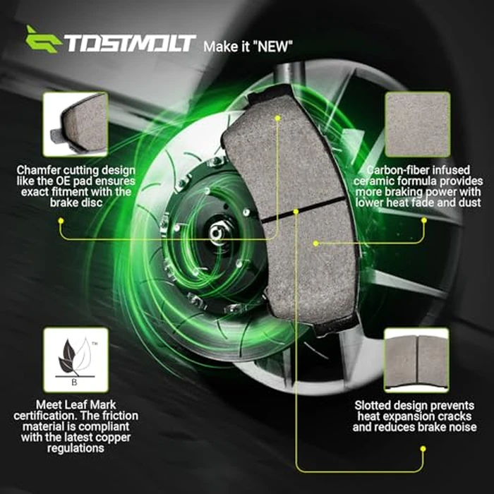 TOSTMOLT New 8pcs Complete Front+Rear Super Quiet Shimmed Slotted Ceramic Disc Brake Pads Set w/Installation Hardware Compatible With Honda Accord 08-12 LX/LX-P/LX-S/SE 13-17 LX/LX-S 2.4L L4 2/4-Door by tostmolt - Image 3