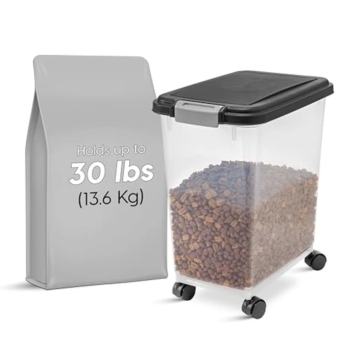 IRIS USA Airtight Dog Food Storage Container, Up to 30 lbs, Attachable Wheels, for Dog Cat Bird and other Pet Food Storage Bin, Keep Fresh, Easy Mobility, BPA Free, Black by IRIS USA - Image 3